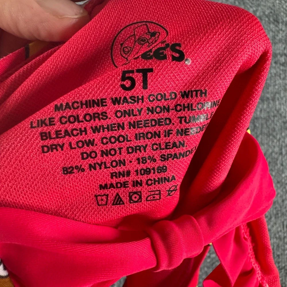 Buc-ee's Girls Red Beaver Logo One Piece Swimsuit Ruffle Straps Size 5T